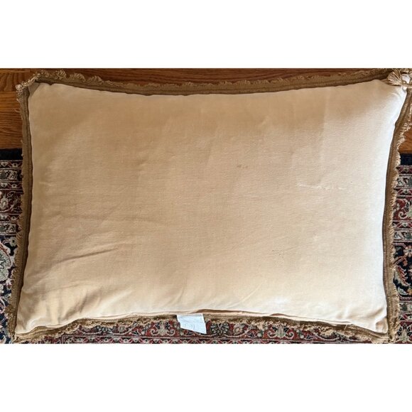 Shabby Tapestry Throw Tassel Pillow Set Beige Cover Floral Embroidered Vintage - Picture 8 of 16